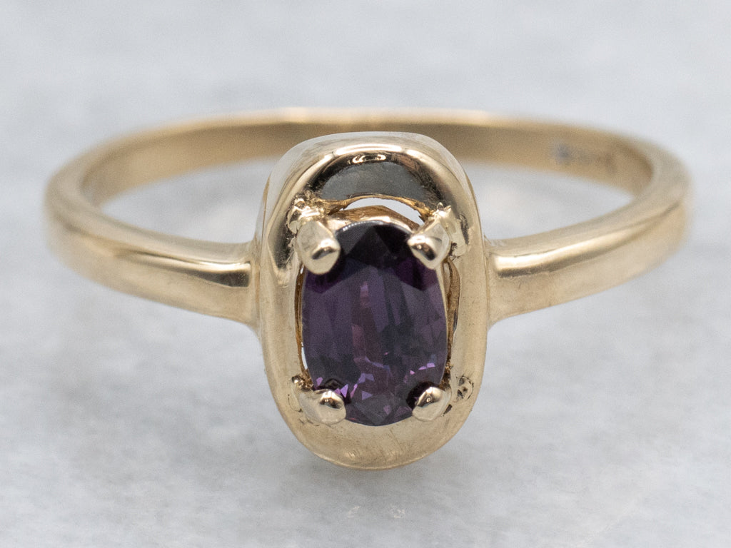 Deep Purple Sapphire Yellow Gold Solitaire Ring