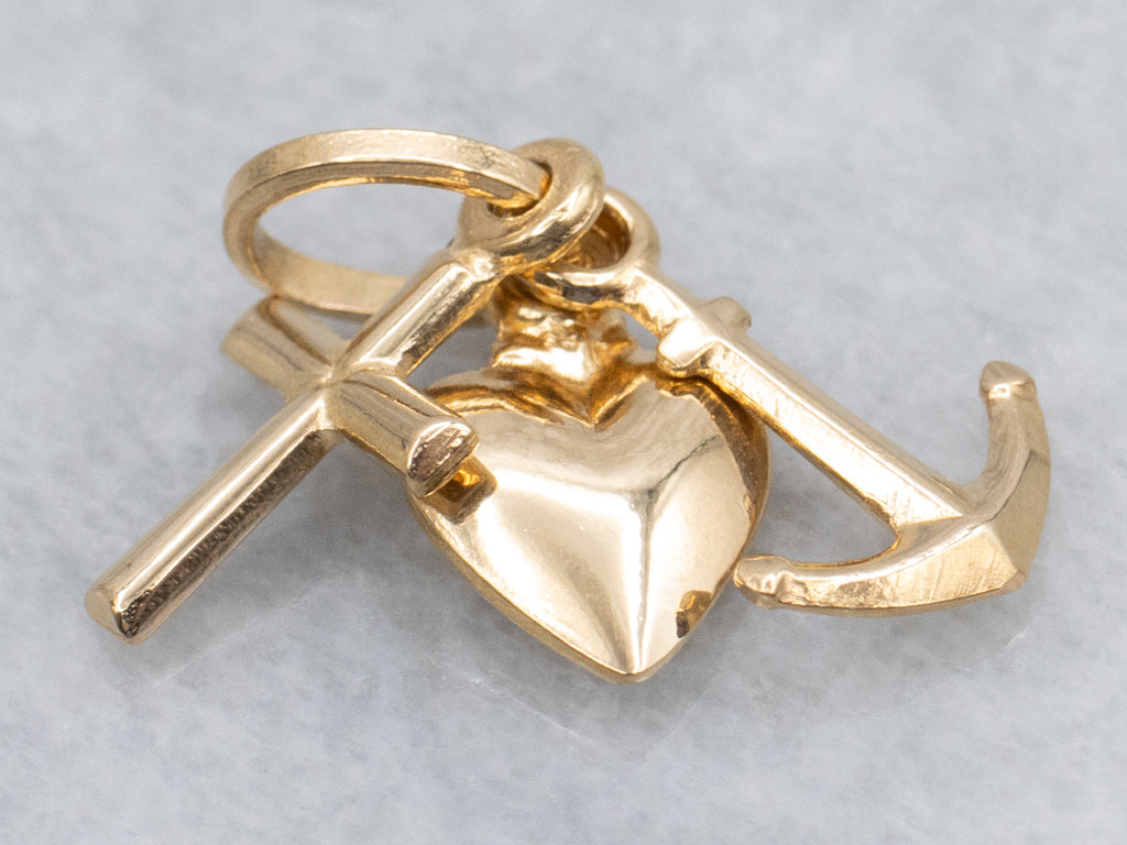 Faith Hope and Charity Vintage Gold Charm