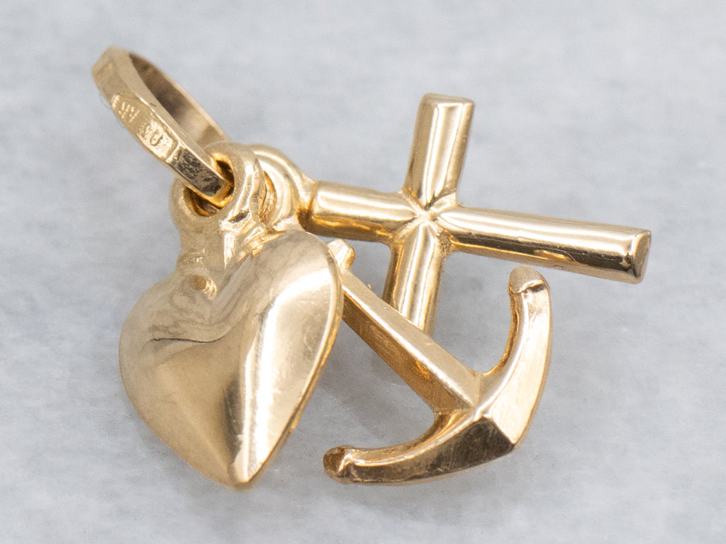 Faith Hope and Charity Vintage Gold Charm