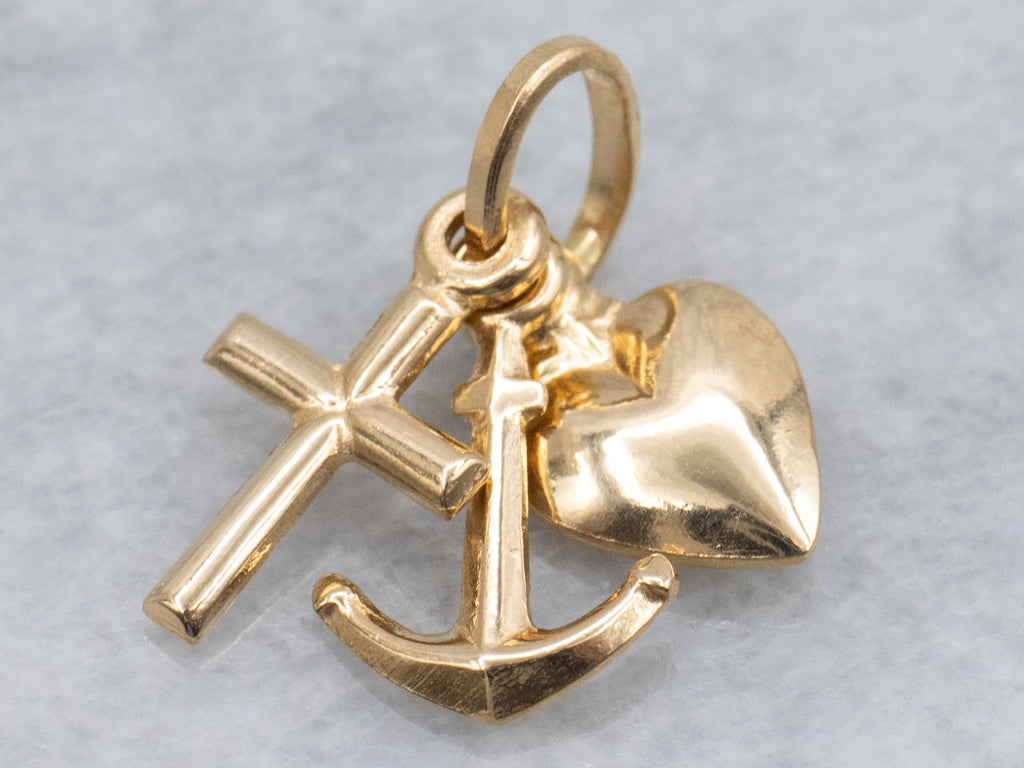 Faith Hope and Charity Vintage Gold Charm