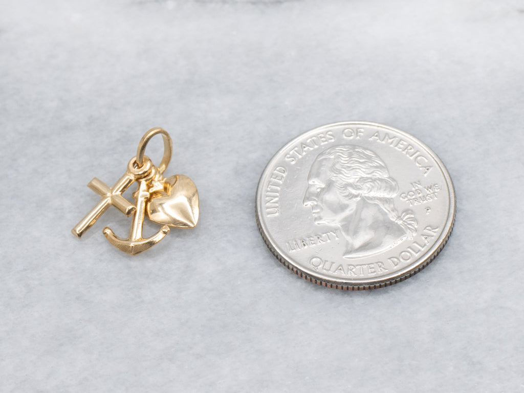 Faith Hope and Charity Vintage Gold Charm