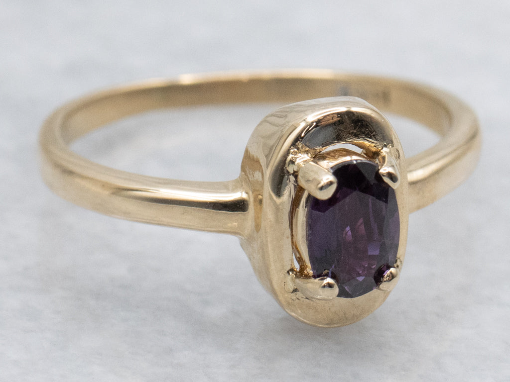Deep Purple Sapphire Yellow Gold Solitaire Ring