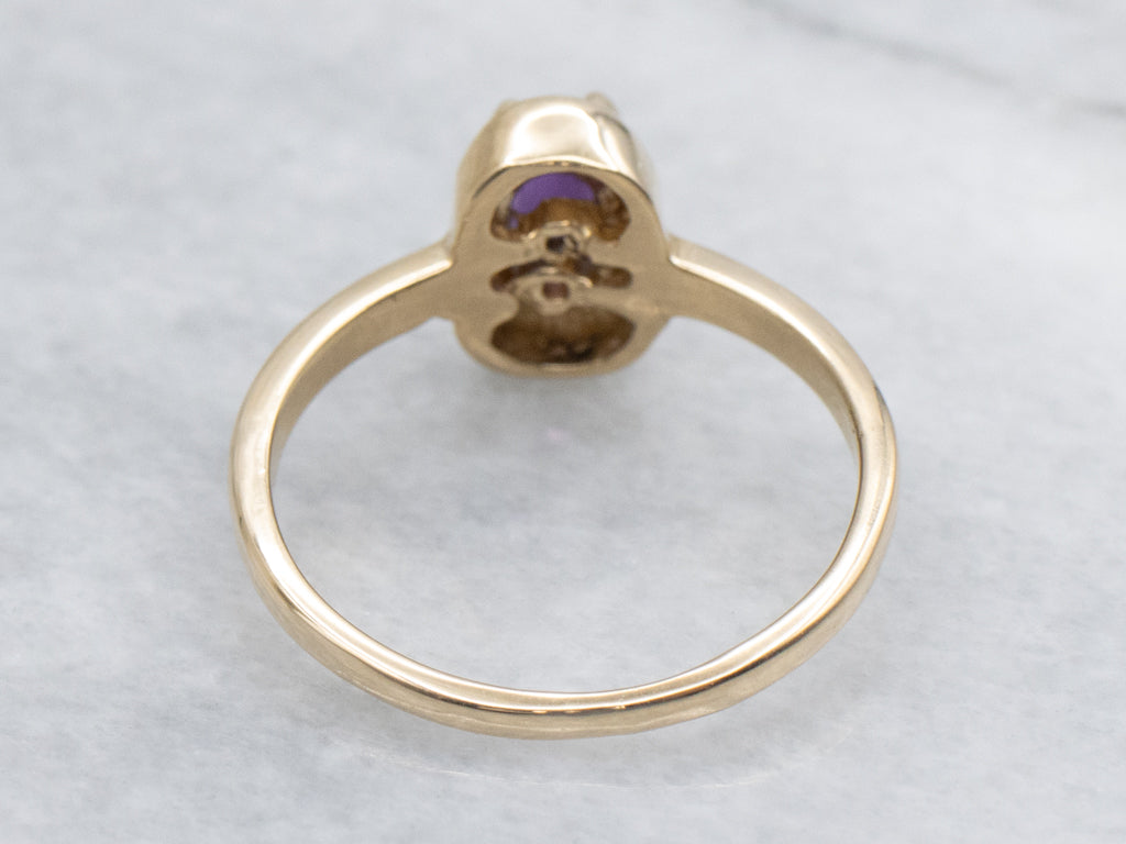 Deep Purple Sapphire Yellow Gold Solitaire Ring