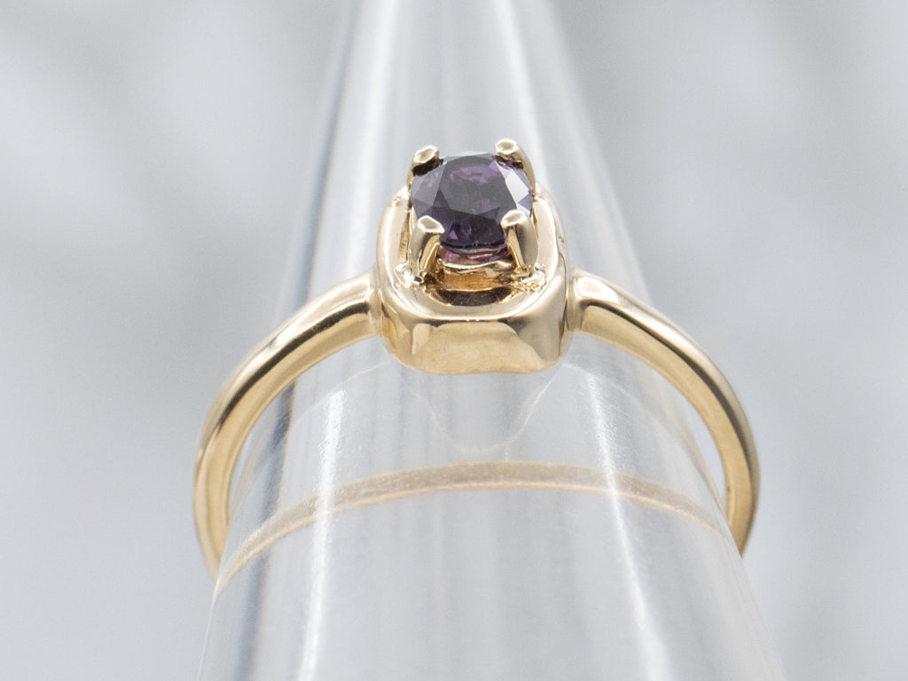 Deep Purple Sapphire Yellow Gold Solitaire Ring
