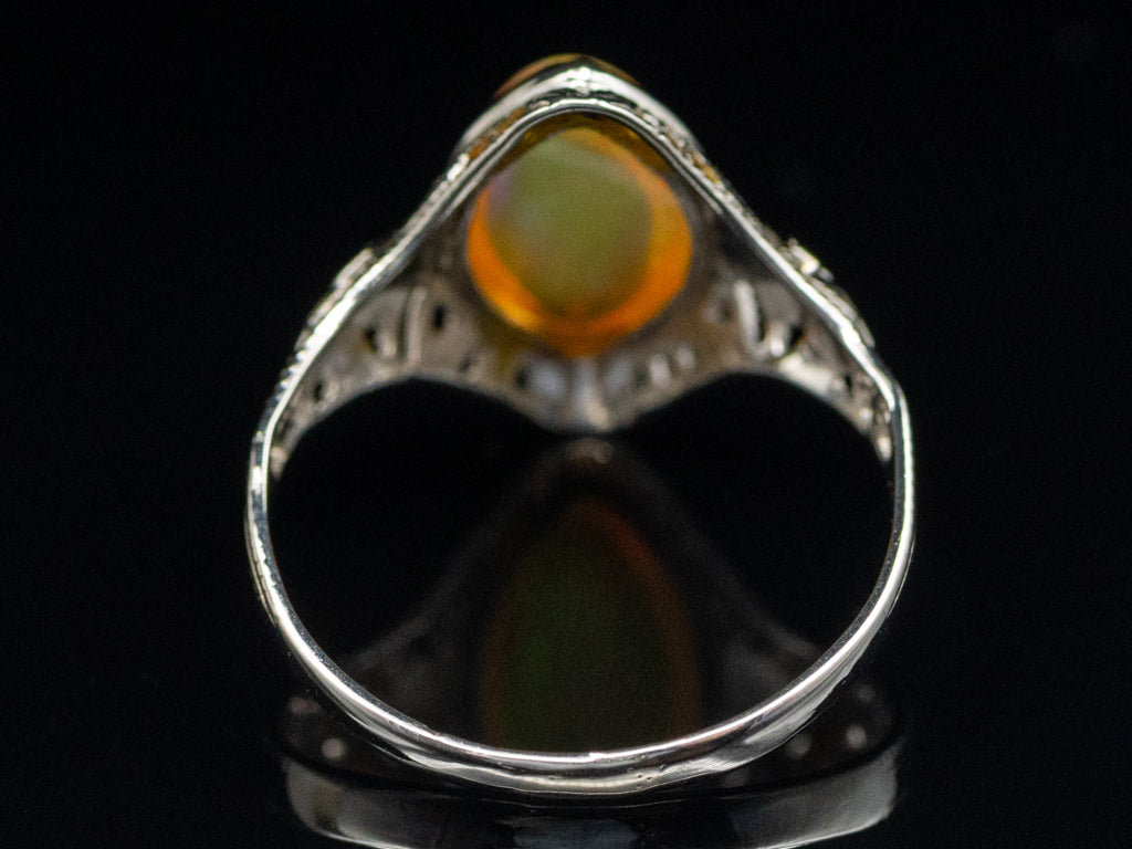 Antique Ostby and Barton Marquise-Cut Opal White Gold Filigree Ring