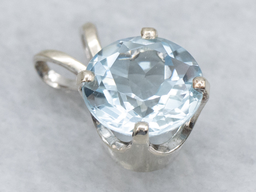 Round-Cut Blue Topaz White Gold Pendant with Split Bail
