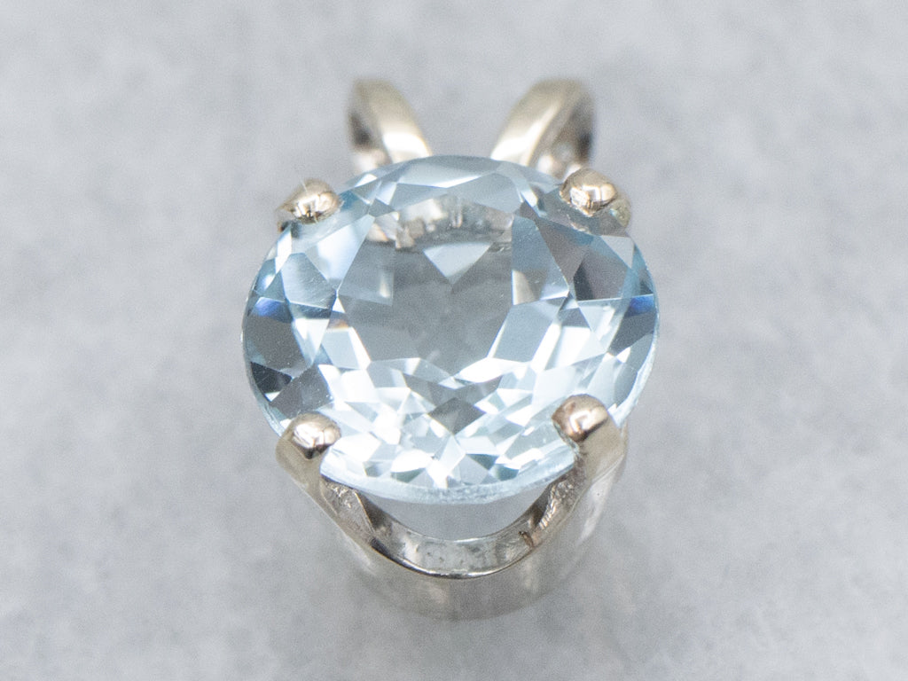 Round-Cut Blue Topaz White Gold Pendant with Split Bail