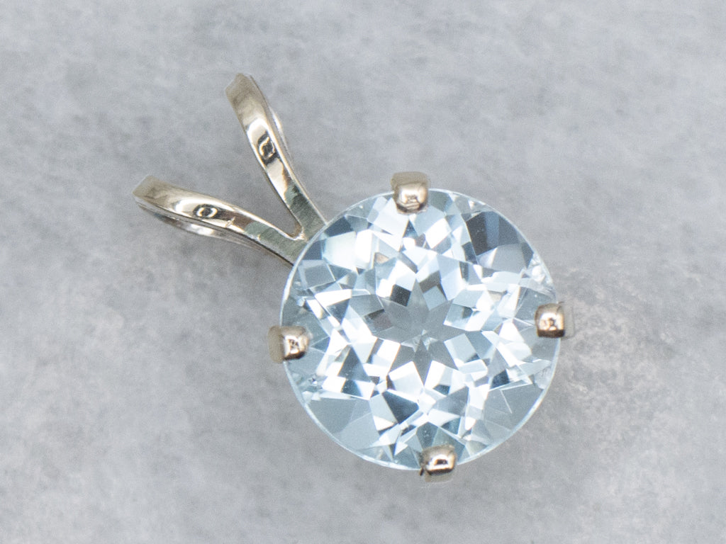 Round-Cut Blue Topaz White Gold Pendant with Split Bail