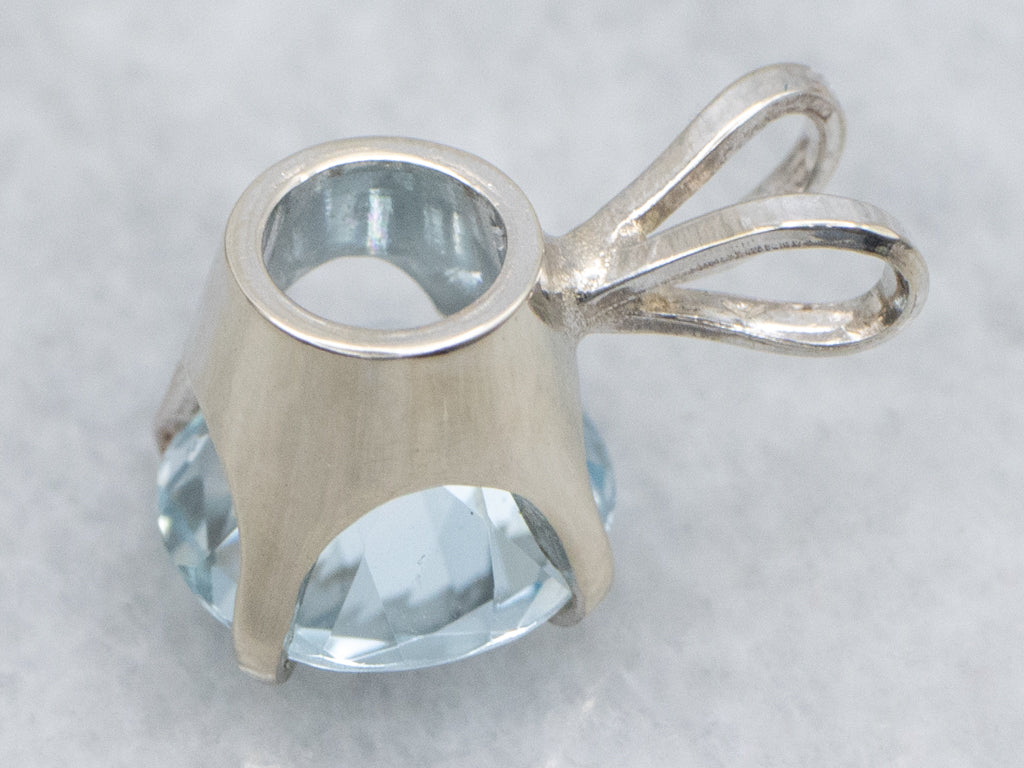 Round-Cut Blue Topaz White Gold Pendant with Split Bail