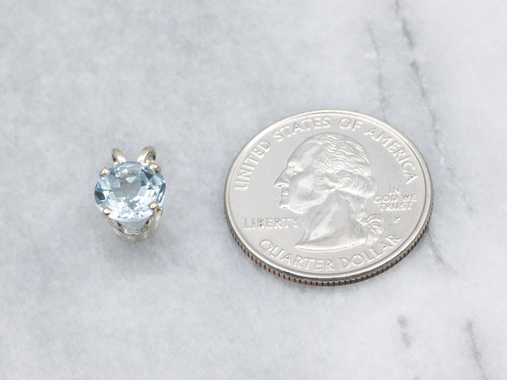 Round-Cut Blue Topaz White Gold Pendant with Split Bail