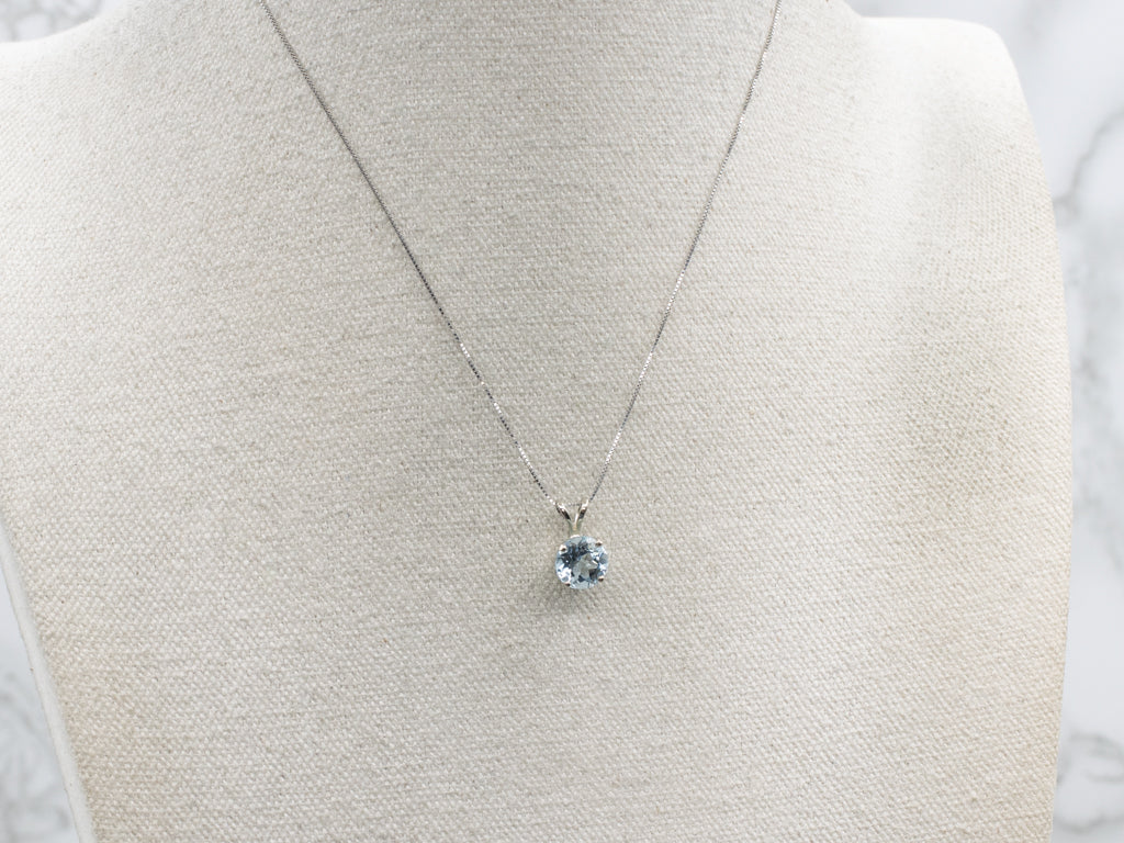 Round-Cut Blue Topaz White Gold Pendant with Split Bail
