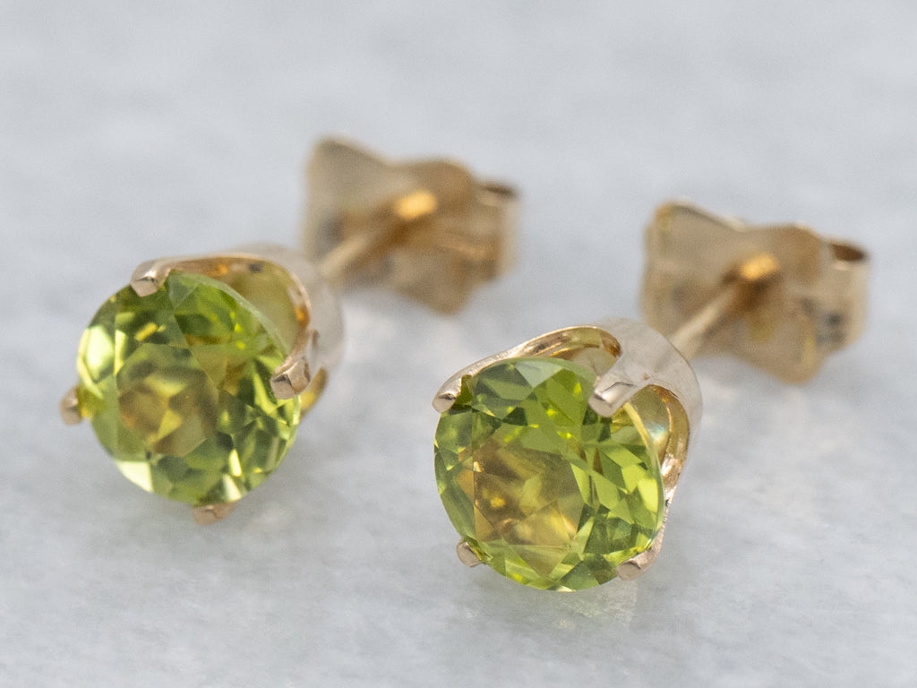 Round-Cut Peridot Yellow Gold Stud Earrings