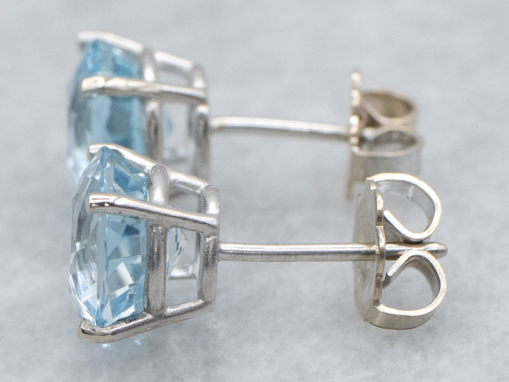 Round-Cut Blue Topaz White Gold Stud Earrings