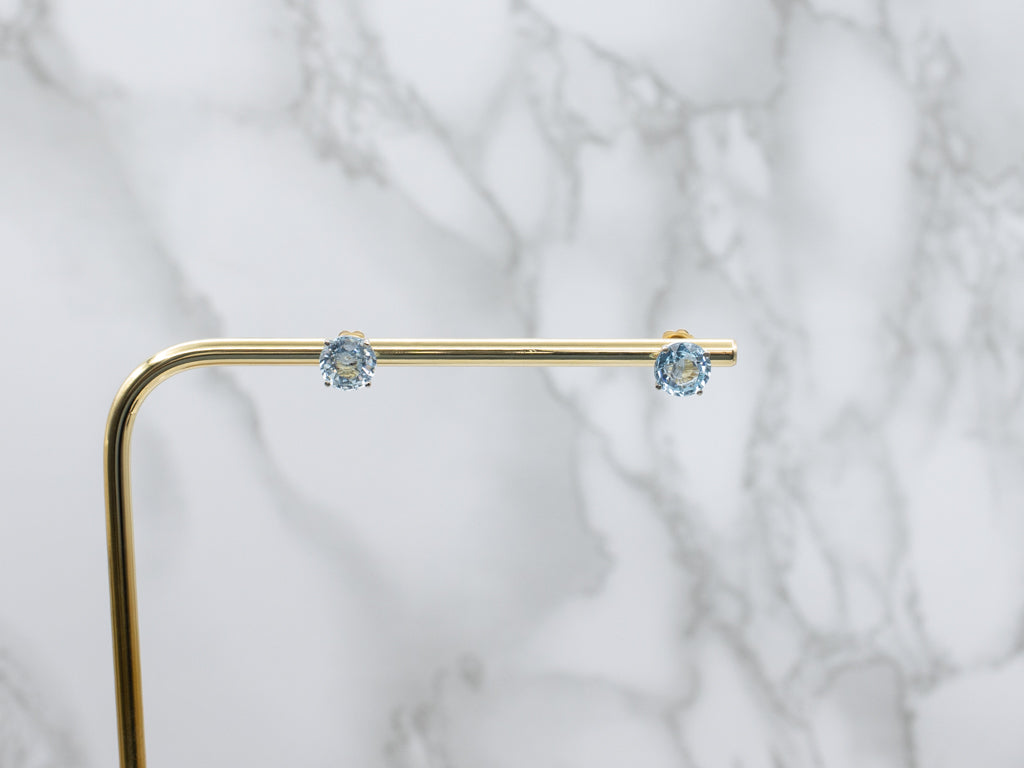 Round-Cut Blue Topaz White Gold Stud Earrings