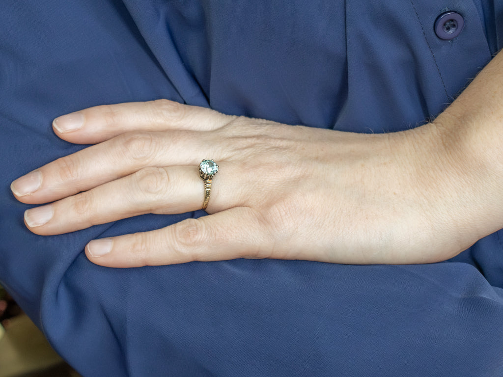 Hand-Engraved Antique Blue Zircon Solitaire Ring