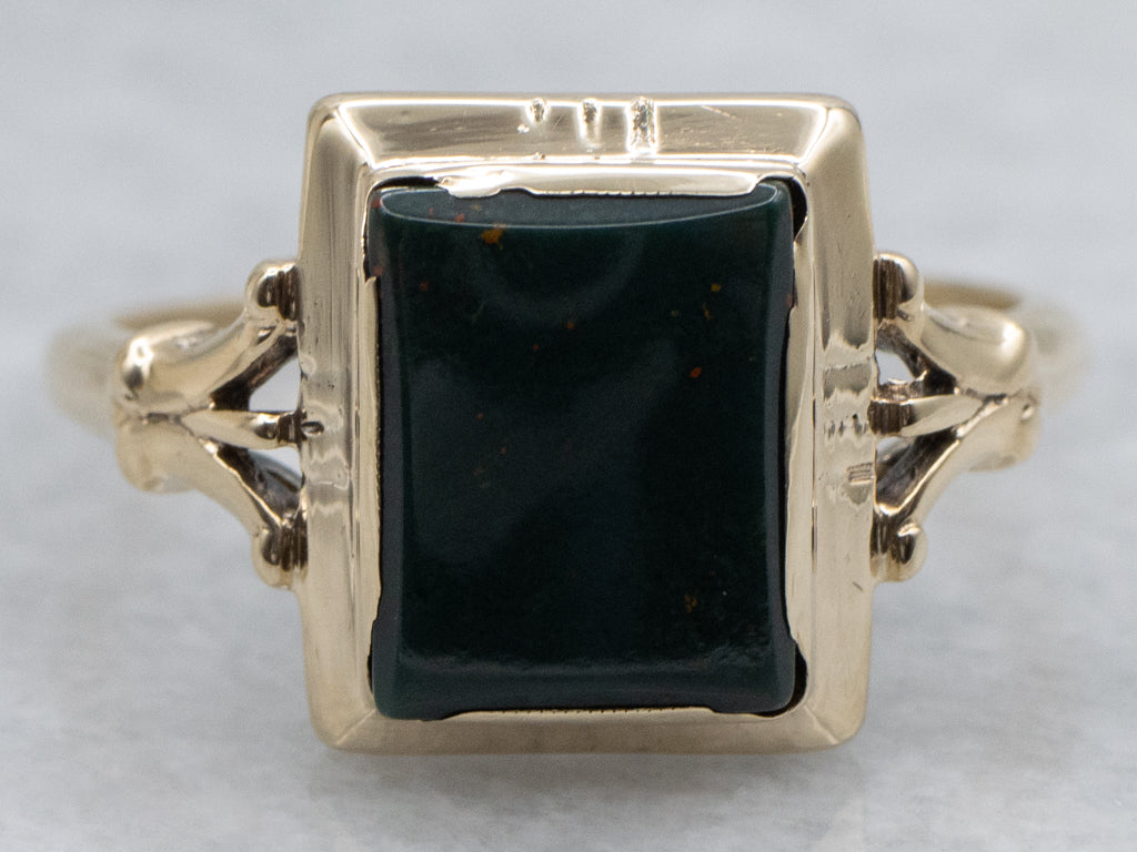 Bloodstone Solitaire Vintage Yellow Gold Ring