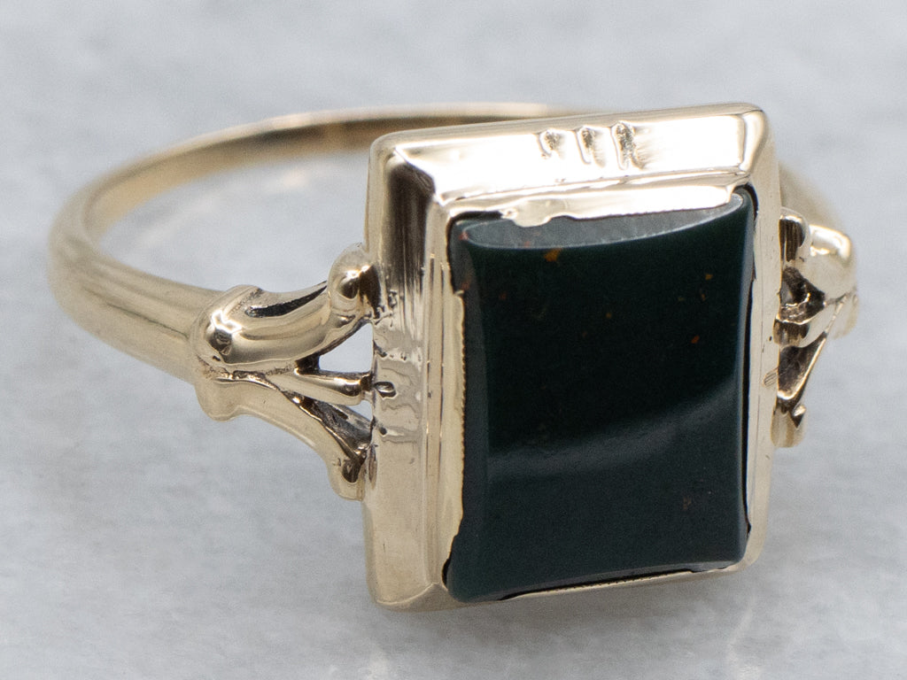 Bloodstone Solitaire Vintage Yellow Gold Ring