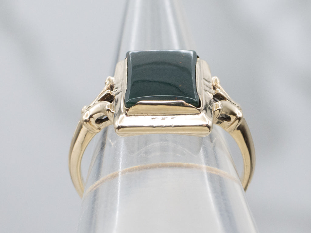 Bloodstone Solitaire Vintage Yellow Gold Ring