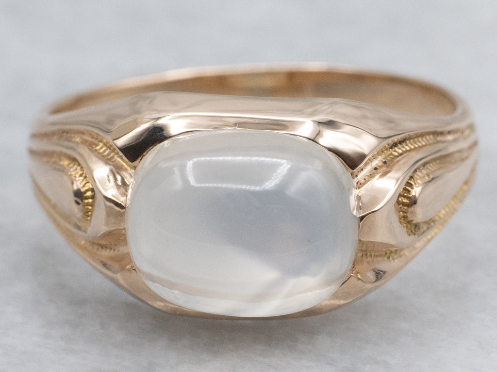 Antique Gold East-to-West Moonstone Unisex Solitaire Ring