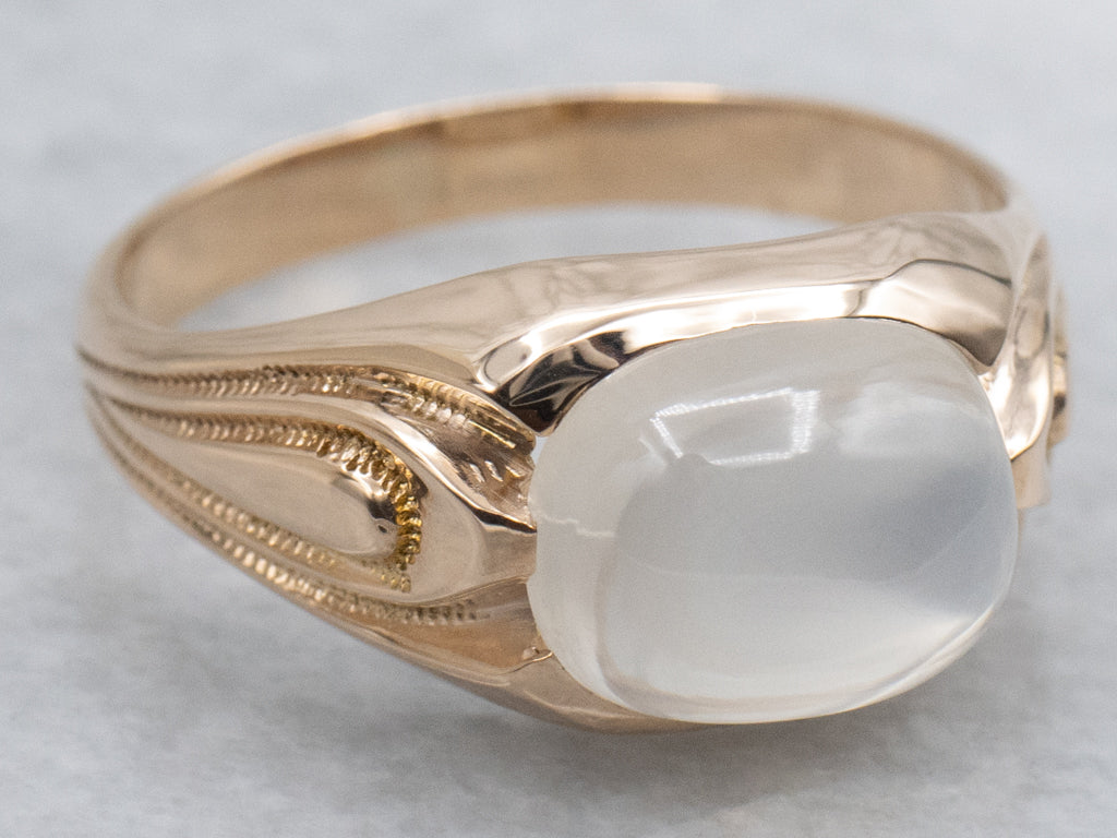 Antique Gold East-to-West Moonstone Unisex Solitaire Ring