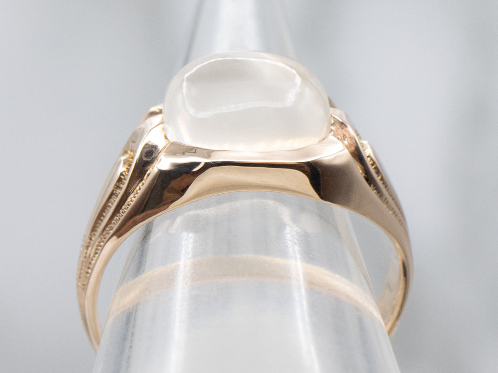 Antique Gold East-to-West Moonstone Unisex Solitaire Ring