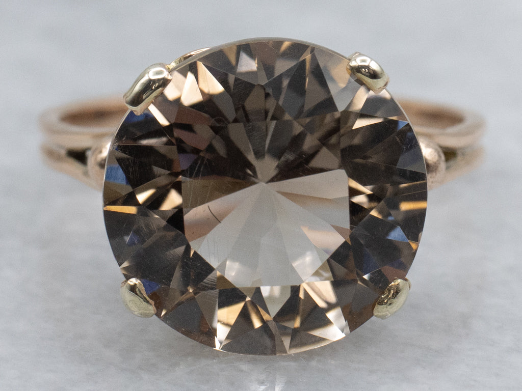Smoky Quartz Yellow Gold Solitaire Cocktail Ring