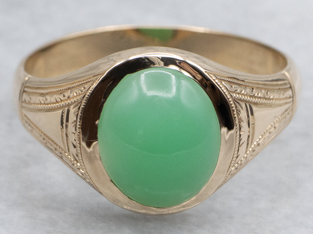 Men's Victorian Gold Chrysoprase Cabochon Ring