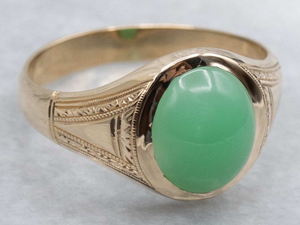 Men's Victorian Gold Chrysoprase Cabochon Ring