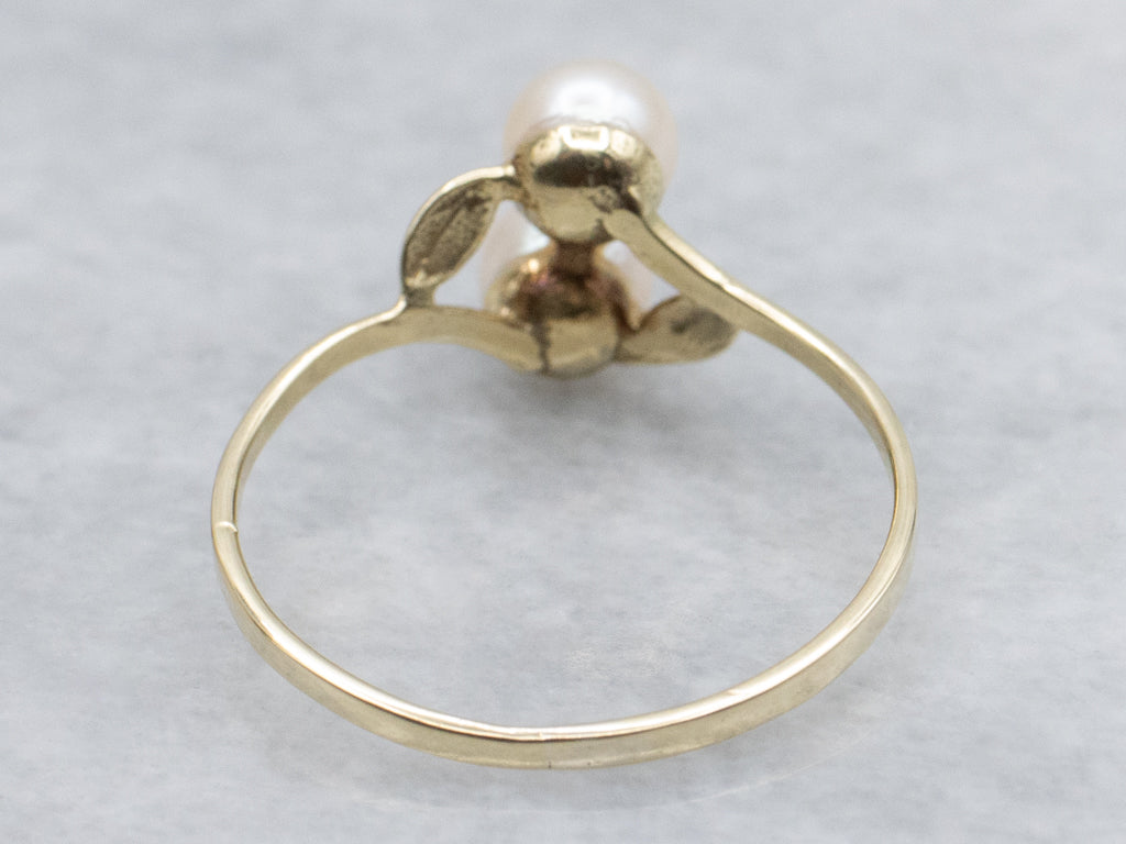 Double Saltwater Pearl Botanical Yellow Gold Ring