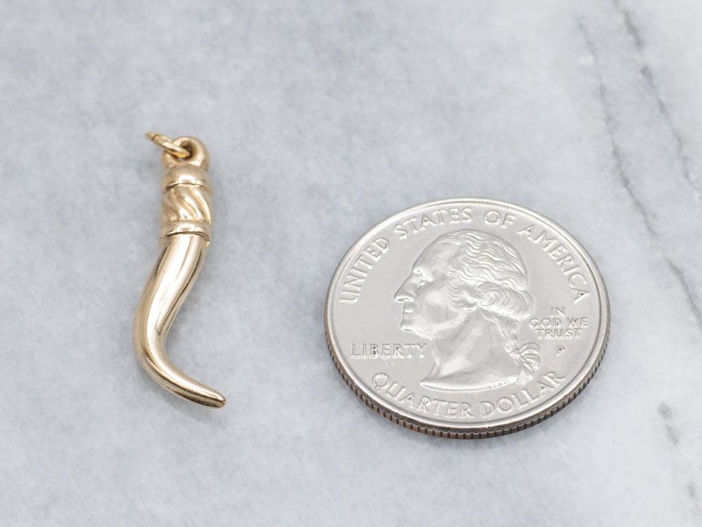 Grooved Yellow Gold Italian Horn Charm Pendant
