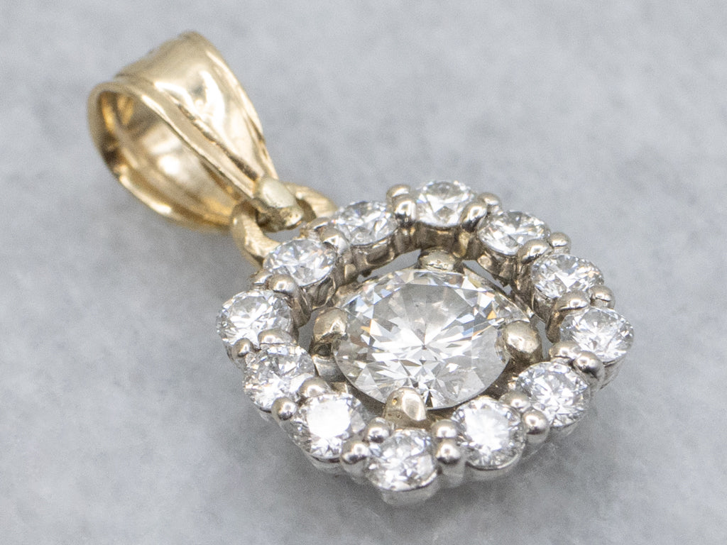 Two-Tone Gold Brilliant Diamond Halo Pendant