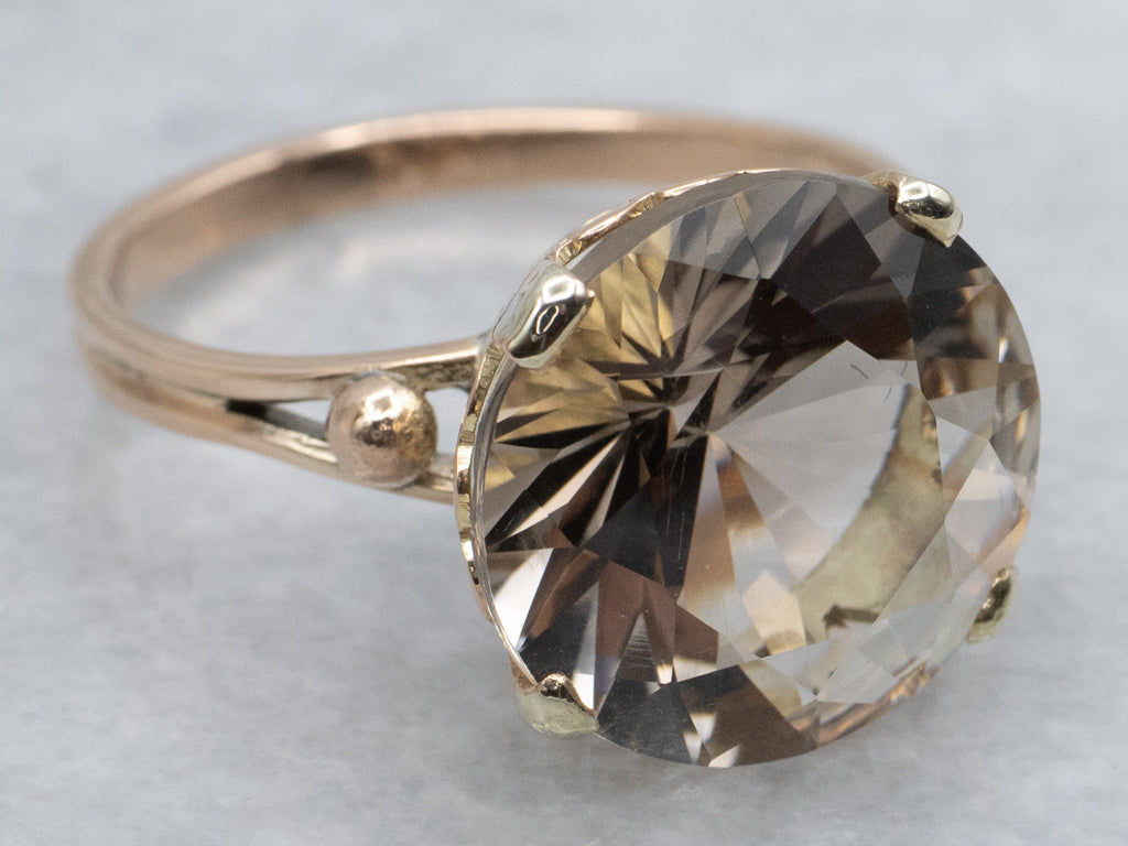 Smoky Quartz Yellow Gold Solitaire Cocktail Ring