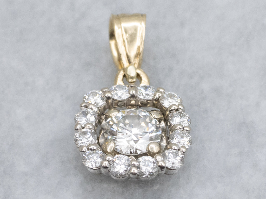 Two-Tone Gold Brilliant Diamond Halo Pendant