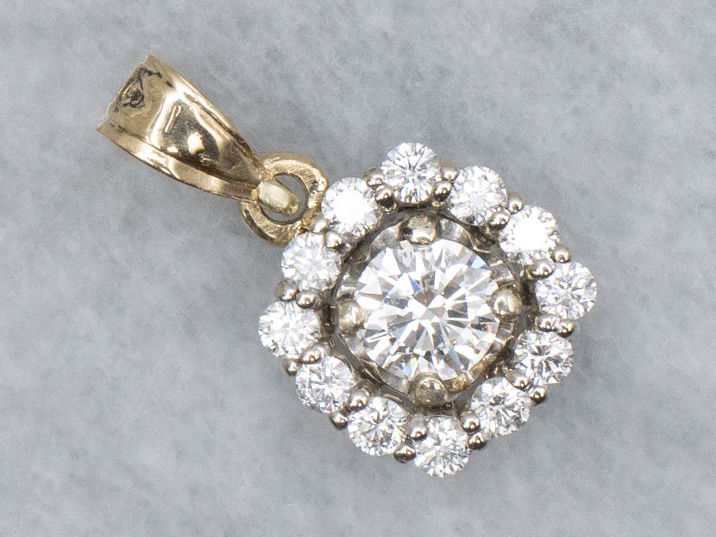 Two-Tone Gold Brilliant Diamond Halo Pendant