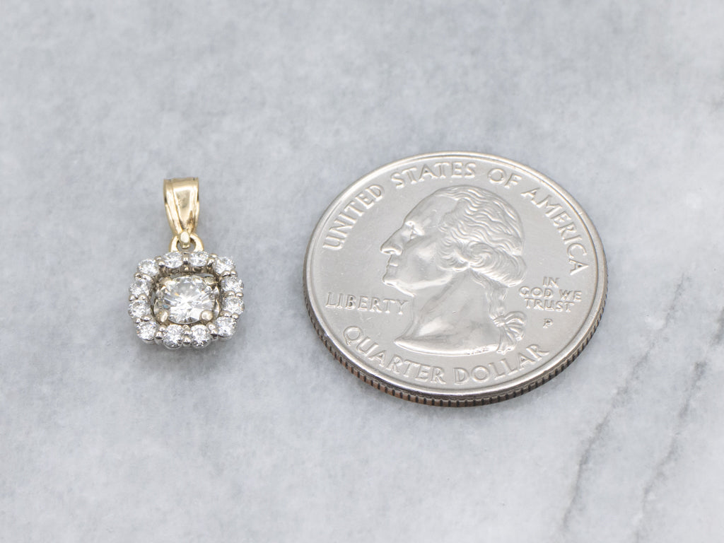 Two-Tone Gold Brilliant Diamond Halo Pendant