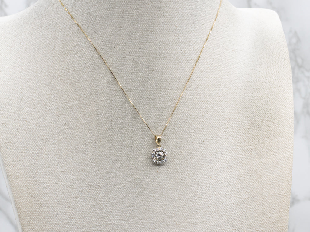 Two-Tone Gold Brilliant Diamond Halo Pendant