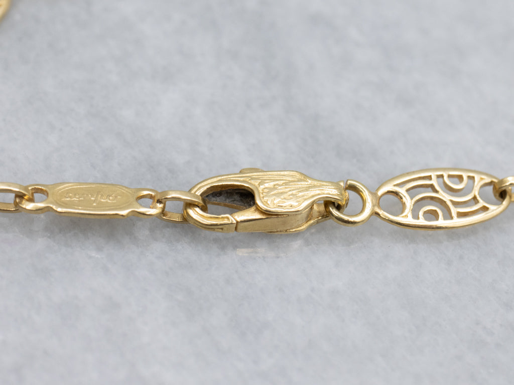 Filigree Gold Link Bracelet with Engraved Clasp