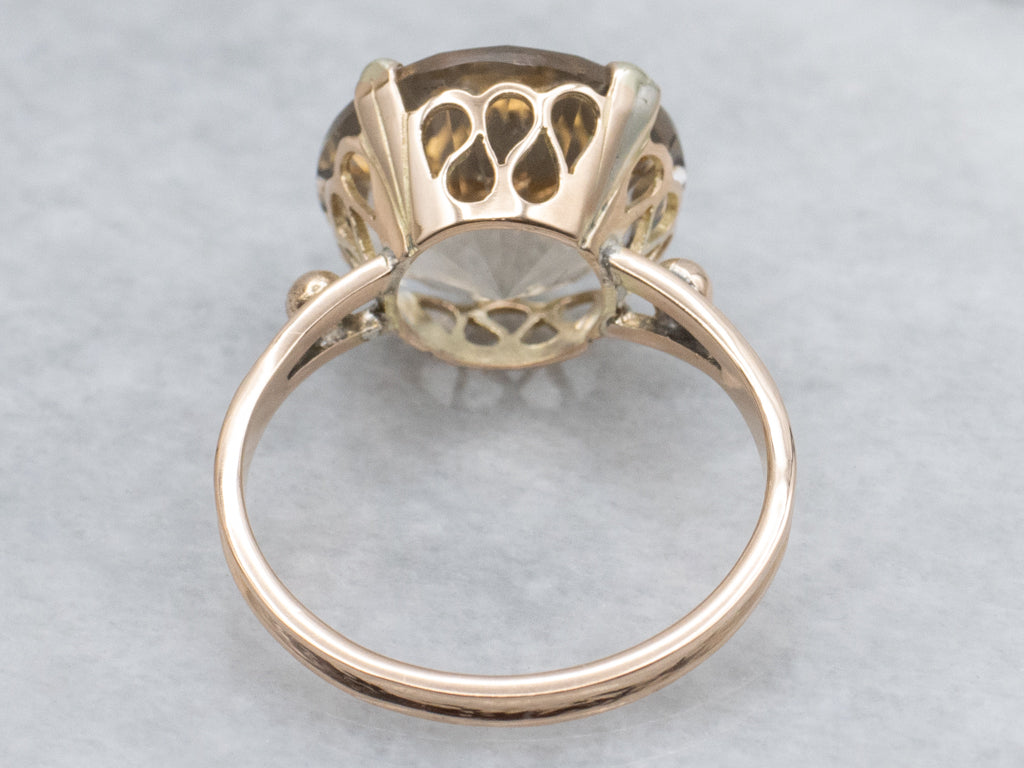 Smoky Quartz Yellow Gold Solitaire Cocktail Ring