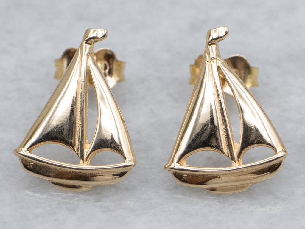 Polished Gold Sailboat Stud Earrings