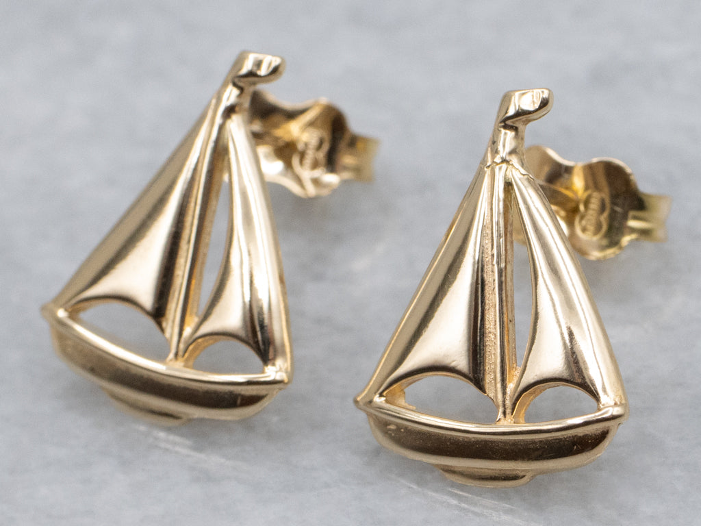 Polished Gold Sailboat Stud Earrings