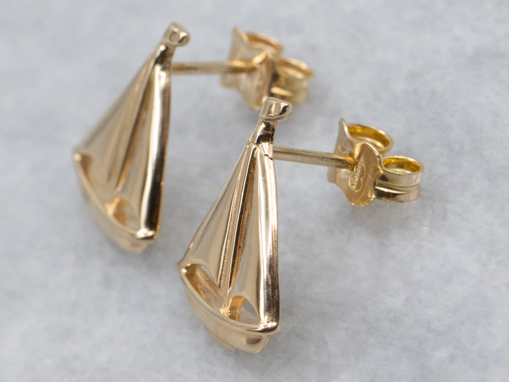 Polished Gold Sailboat Stud Earrings