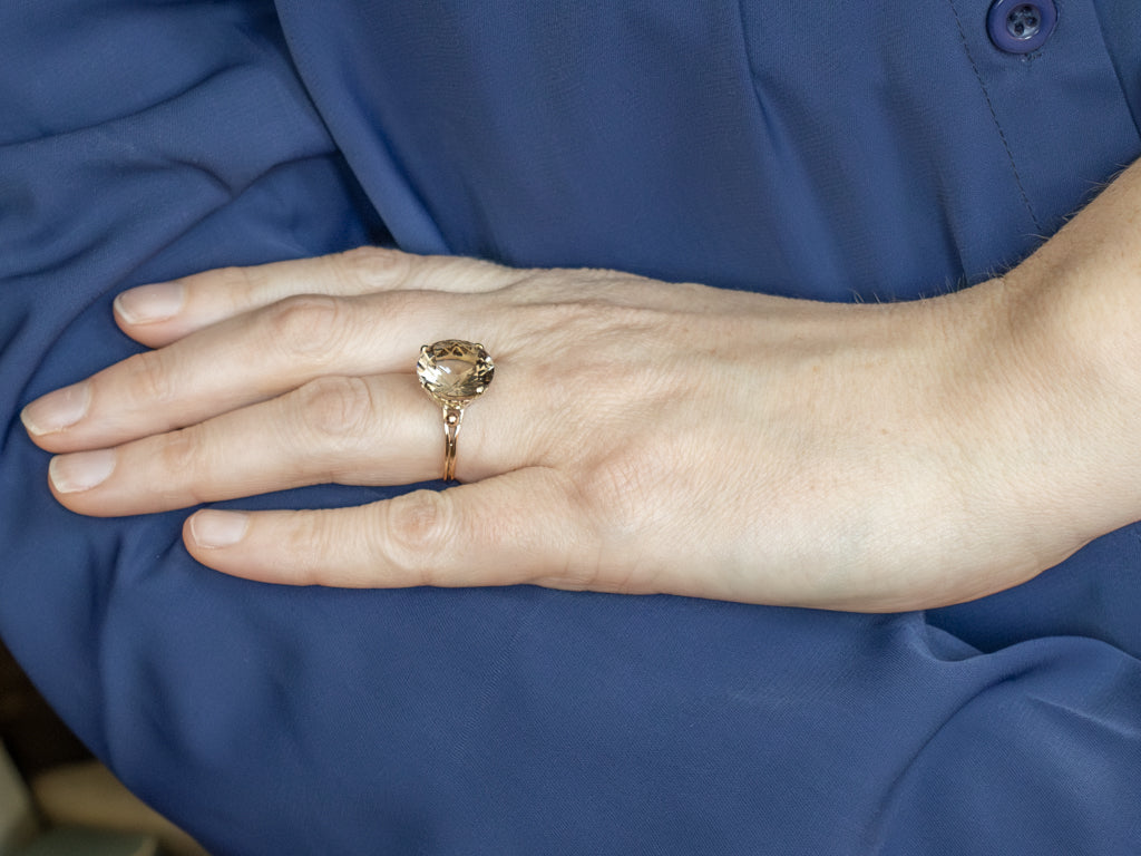 Smoky Quartz Yellow Gold Solitaire Cocktail Ring