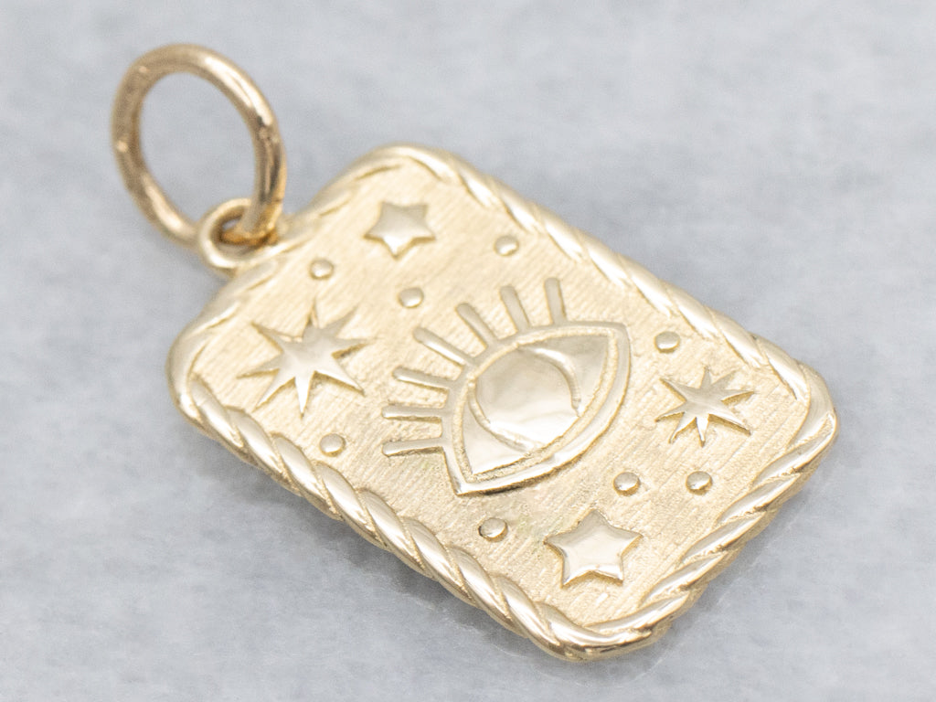Vintage Gold Evil-Eye Tarot Card Charm Pendant