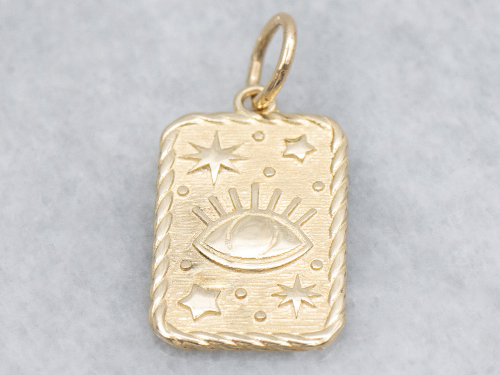 Vintage Gold Evil-Eye Tarot Card Charm Pendant