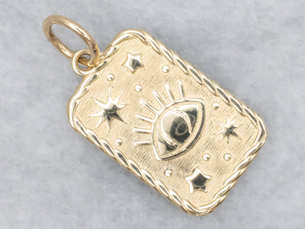 Vintage Gold Evil-Eye Tarot Card Charm Pendant