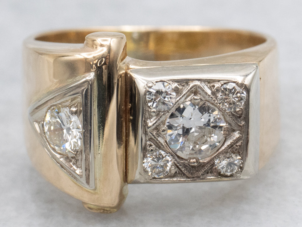 Men's Retro Era Two-Tone Gold Diamond Ring