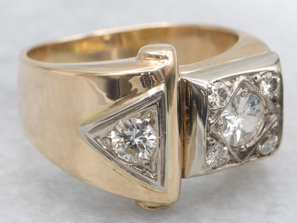 Men's Retro Era Two-Tone Gold Diamond Ring