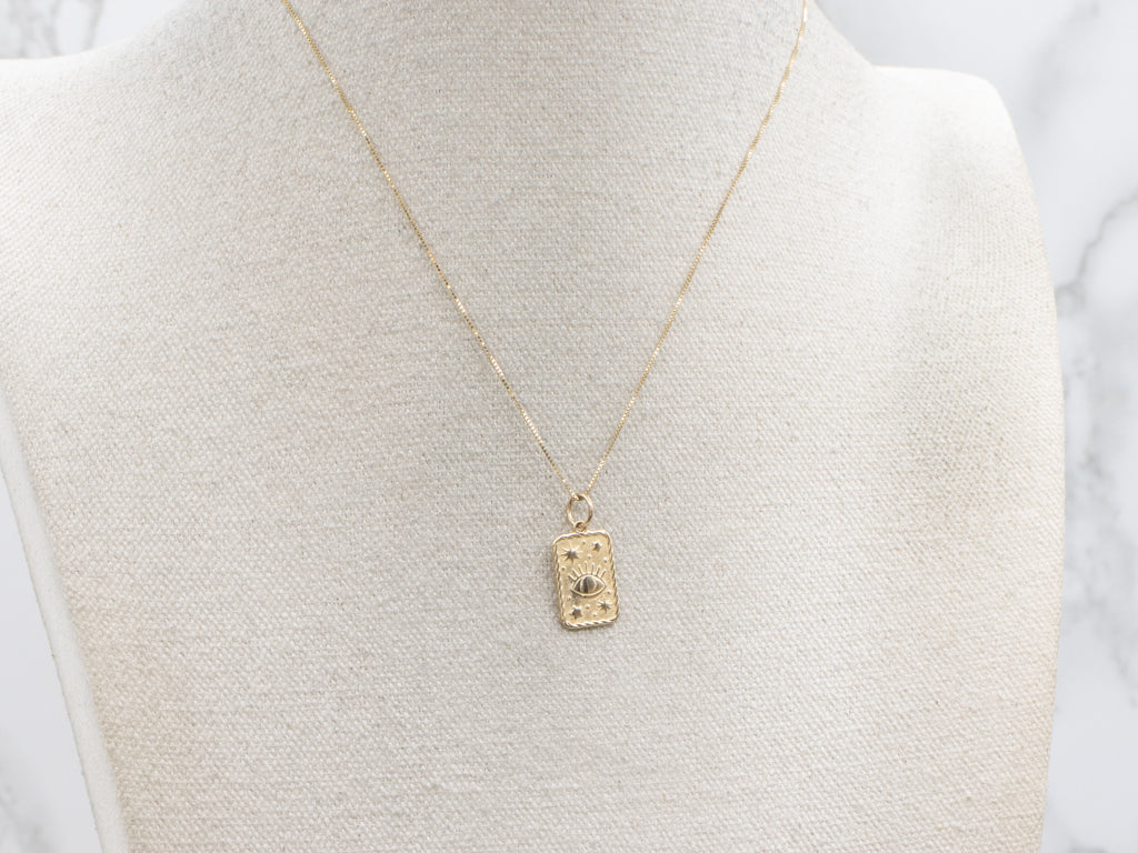 Vintage Gold Evil-Eye Tarot Card Charm Pendant