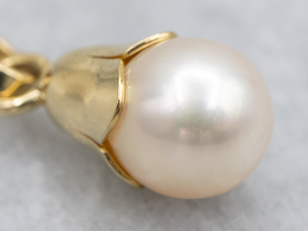 Yellow Gold Botanical Pearl Drop Pendant