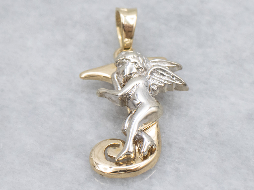 Two-Tone Gold Cherub Initial "J" Pendant